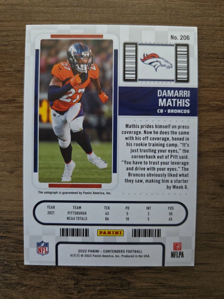 2022 Panini Contenders #206 Damarri Mathis Playoff Ticket #/99 Carolina Panthers - Image 2 of 2