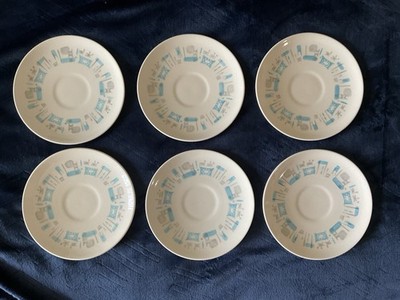 6 Vintage Atomic Blue Heaven Tea/coffee Saucers Royal China Mid Century