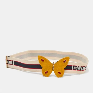Ceinture Gucci beige élastique boucle papillon 85 cm