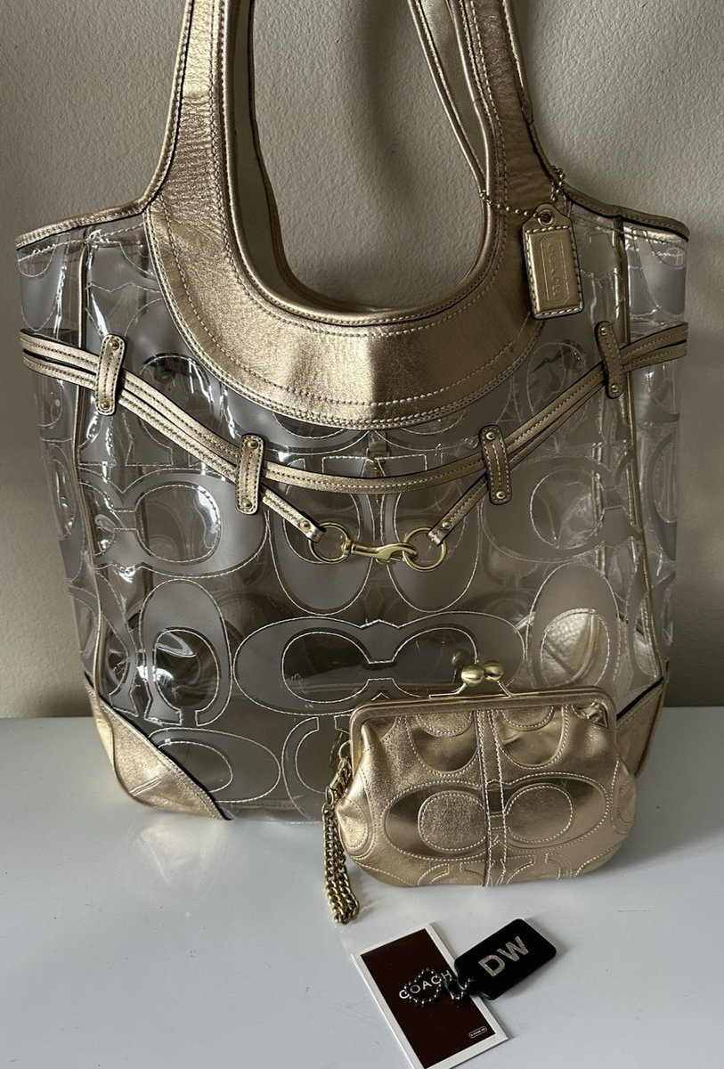 COACH EXTRA-LARGE SIGNATURE PVC METALLIC GOLD LEATHER ERGO TOTE