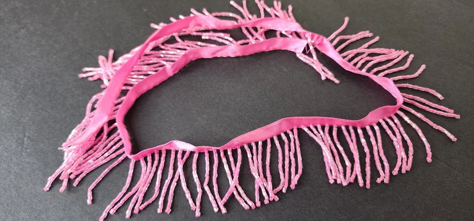 Luxury Pink Beaded Fringe Trim – Couture Embellishment, 25.5" x 1.75" - Image 4 of 4