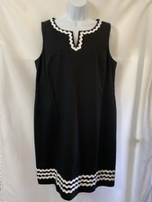 NWT Talbots Black Sleeveless Sheath Shift Dress Size 14W White Rick Rack Trim
