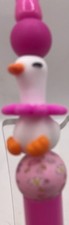 Beaded Pen, Animal, Silly Goose With Pink Neck Piece,Matching Bead, And Pink Pen