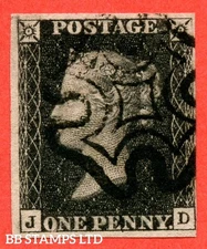 SG. 2. A1 (2). AS66. " JD ". 1d Black. Plate 10. A very fine used example B54982