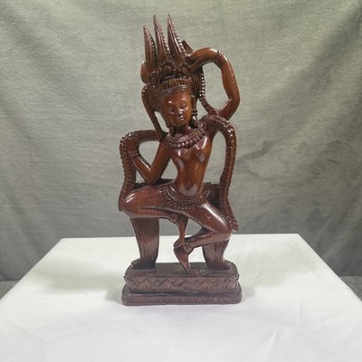 Wood Carving DANCING APSARA Cambodia Folk Art Hand Made 11.25''×5''x2''