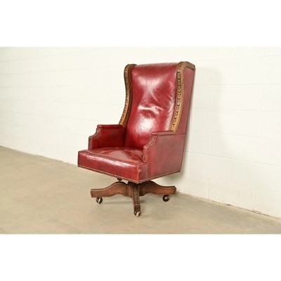 Romweber Viking Oak and Leather High Back Executive Swivel Desk Chair, 1960s