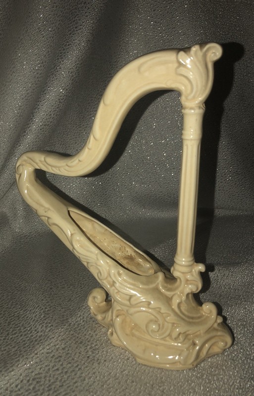Lane & Co Ceramic Art Pottery Harp Planter Figurine 1951 Cream California~