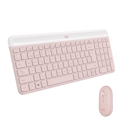 Logitech MK470 Slim Combo Kabelloses Tastatur-Maus-Set, Spanisches QWERTY, Rosa
