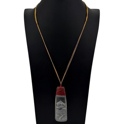 Brendon Jaine Artisan New Zealand Hand Carved Glass Pendant 23'' Necklace