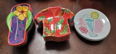 Clay Art Hawaiian Ceramics 5 Shirt Bowls Snack 5 Flipflops Snacks And 3 Plates .