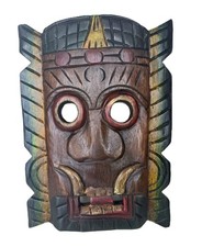 African Wood Mask Hand Carved Ceremonial Tribal Tiki Decor Wall Hanging - Troll