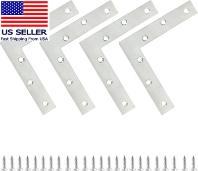 4 Pack L Shape Flat Bracket, 4.7'' X 4.7'' Stainless Steel Flat Corner Brackets, C