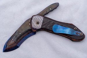 Warren Thomas チタンブルー マネークリップ ダマスカス柄 Warren Thomas Knife | eBay