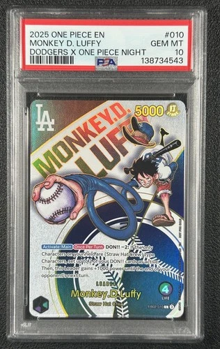 MONKEY D. LUFFY PSA 10 2025 ONE PIECE ANIME EN #EB02-010 DODGERS NIGHT GEM 543
