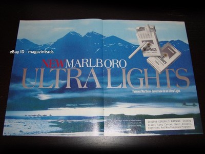 vintage MARLBORO Ultra Lights 2-Page PRINT AD 1998 cowboys along winter lake