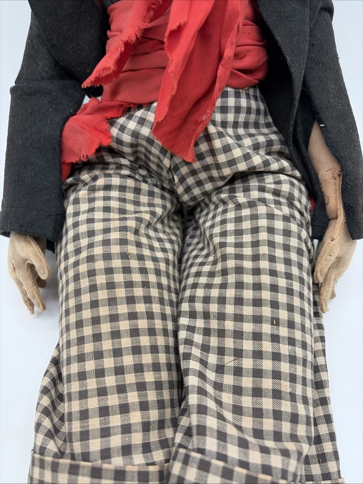 Poupée Ancienne Tissu Dur Vintage Costume Vichy À Restaurer Collection - Photo 4/4