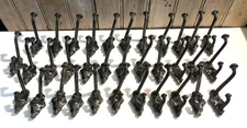 Antique Cast Iron Coat Hooks, Fluted Double Arms, Spike Anchor, Original Cond.