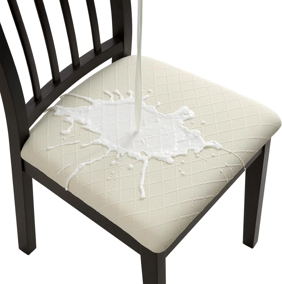 Fundas de asiento de silla Jacquard elásticas 6 piezas - impermeables - beige Foto 3 de 4