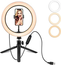 10 inch Tri-Color Ring Light Kit Portable for Tiktok MakeUp Live & Zoom meetings