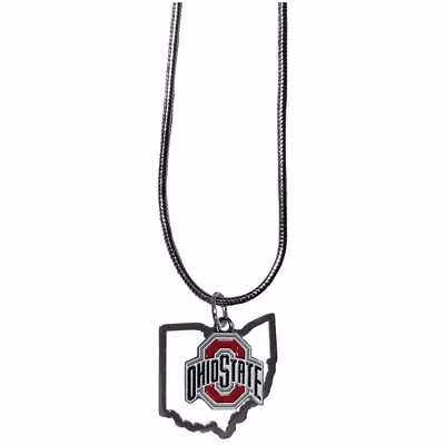 Ohio State Buckeyes State Shape Charm w/ Team Logo Chain Necklace NCAA Licensed