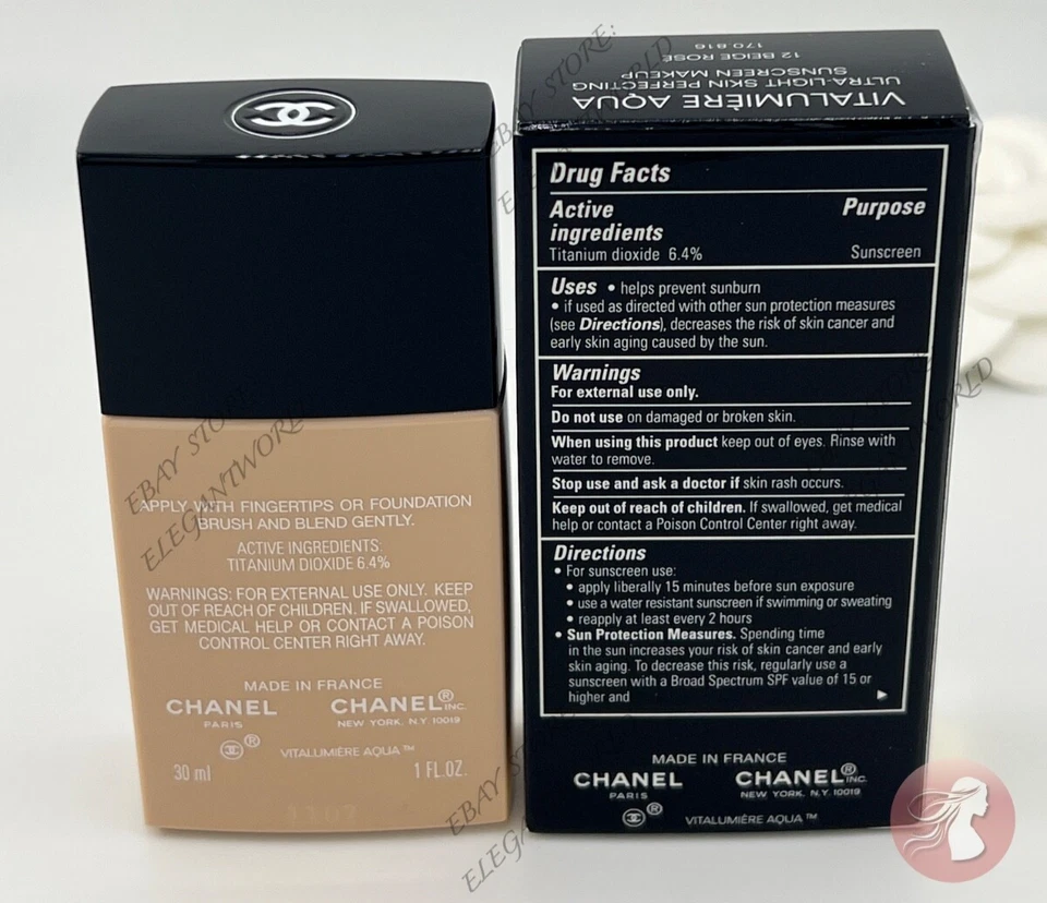 Chanel Vitalumiere Aqua Makeup Foundation Spf 15 - 12 BEIGE ROSE 100% AUTHENTIC - Image 2 of 3