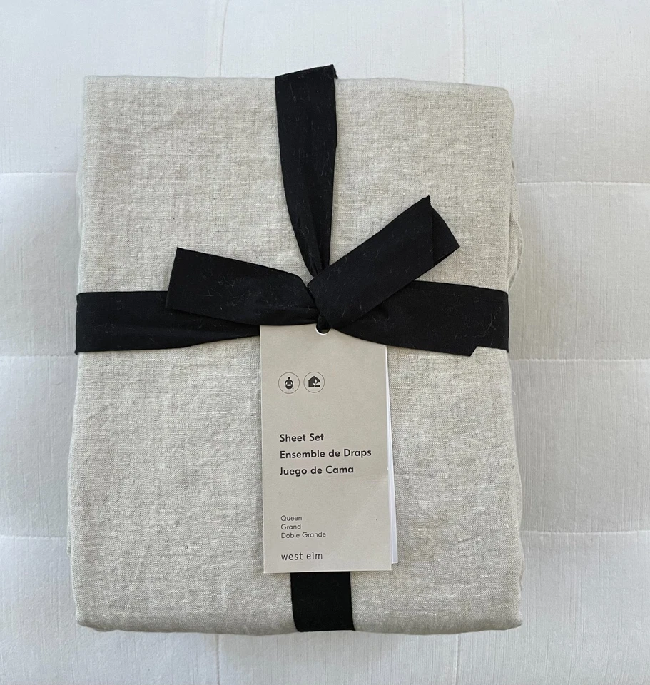 West Elm EUROPEAN FLAX LINEN Sheet Set Queen Natural Flax NWT