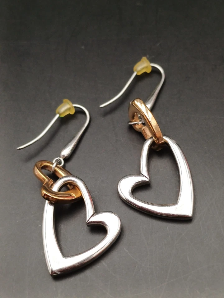 STROILI ORECCHINI PENDENTI ACCIAIO CON CUORI BICOLORE - Immagine 4 di 4