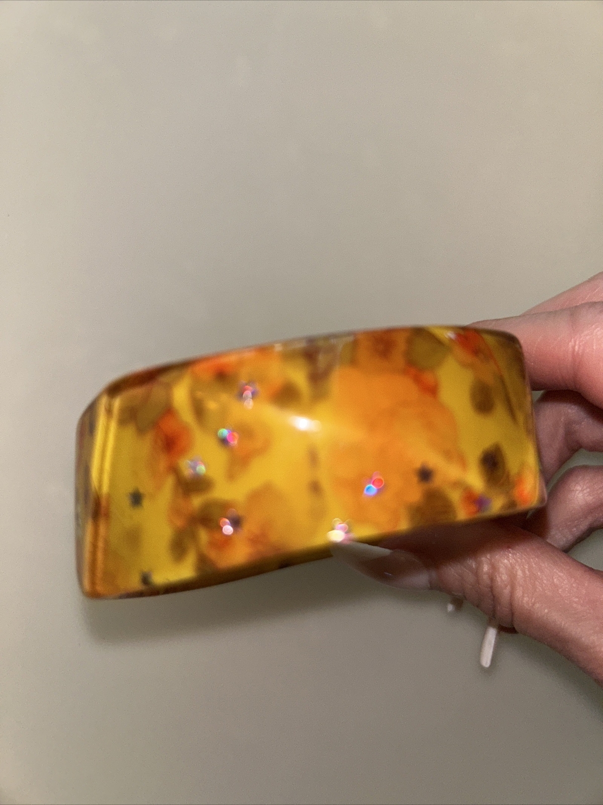 Translucent Floral Lucite Square Bangle Bracelet … - image 6
