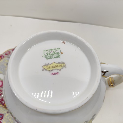 Rare -Shelley "Georgian" #13361 Red Pattern Gravy Sauce Boat with Underplate . - Picture 16 of 24