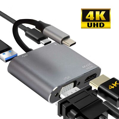 4 in 1 Typ C auf HDMI Kabel Adapter 4k*2k Typ C auf HDMI VGA 3.0 USB C PD HUB