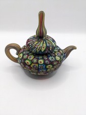 MURANO MILLEFIORI Art Glass Hand Blown Teapot-Paperweight ITALY EUC