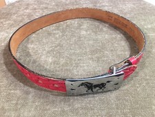 Vintage leather weatern belt 1960s Child s size tooled chrome buckle