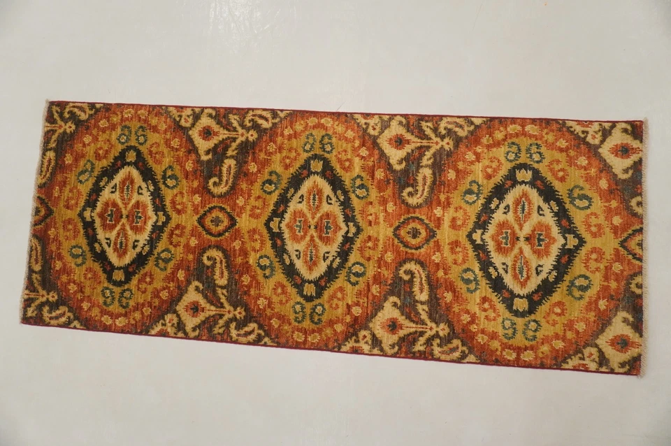 2 x 5 ft Multicolor Ikat Afghan Hand knotted Short Runner Rug - Image 3 of 4