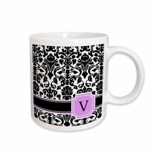 3dRose Personal initial V monogrammed pink black and white damask pattern girly - Picture 1 of 14