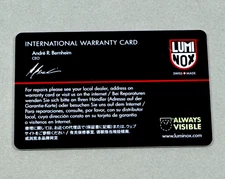 LUMINOX Watch International Warranty Card For Collectors (no booklet)