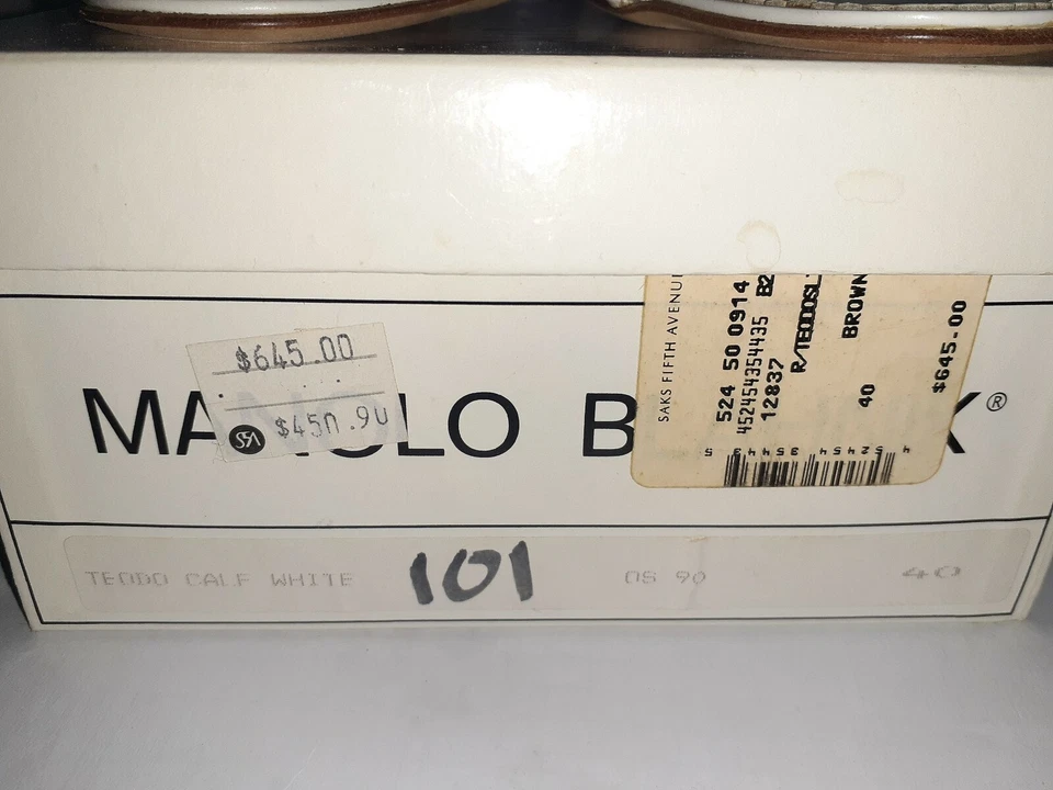 全新带标签 Manolo Blahnik 白色皮革吊带凉鞋 Teodo 尺寸 40 带盒和防尘袋 — 第 3/4 张图片