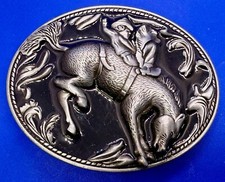 Horse Saddle Bronc Bronco Busting Black Colored Western Oval Belt Buckle