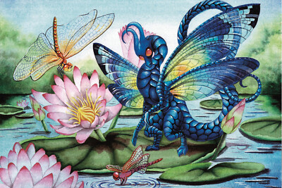 Jewels Upon the Water by Carla Morrow 12x18 inch Lotus Butterfly Dragon Poster