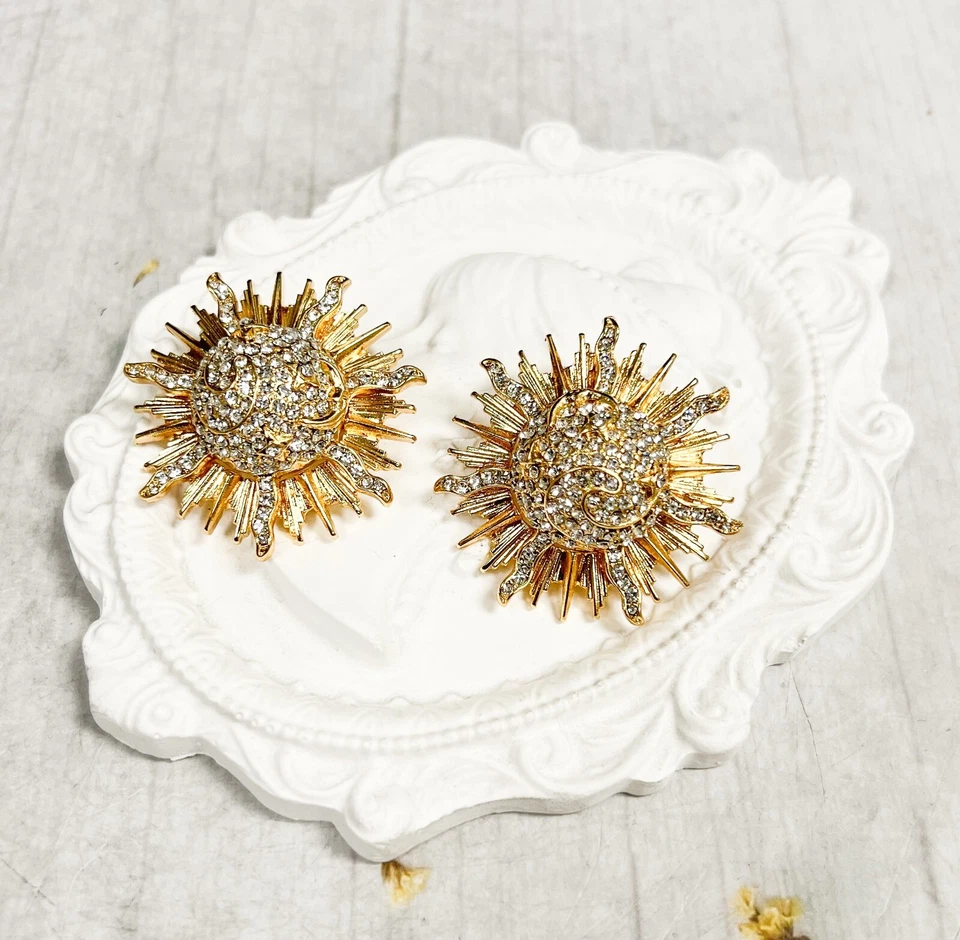 Pendientes Girasol, Pendientes Florales de Cristal, Pendientes de Flores, Pendientes de Oro Foto 4 de 4