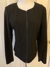 CALVIN KLEIN SHARP BLACK ZIP FRONT LINED POLY BLEND WASHABLE BLAZER - SIZE 12