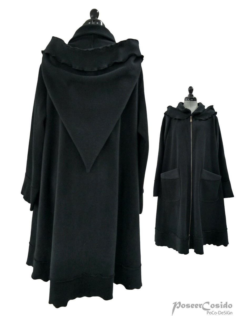 LAGENLOOK Fleece Kapuzen- Jacke Mantel Grau 44 46 48 50 52 54 56 XL-XXL