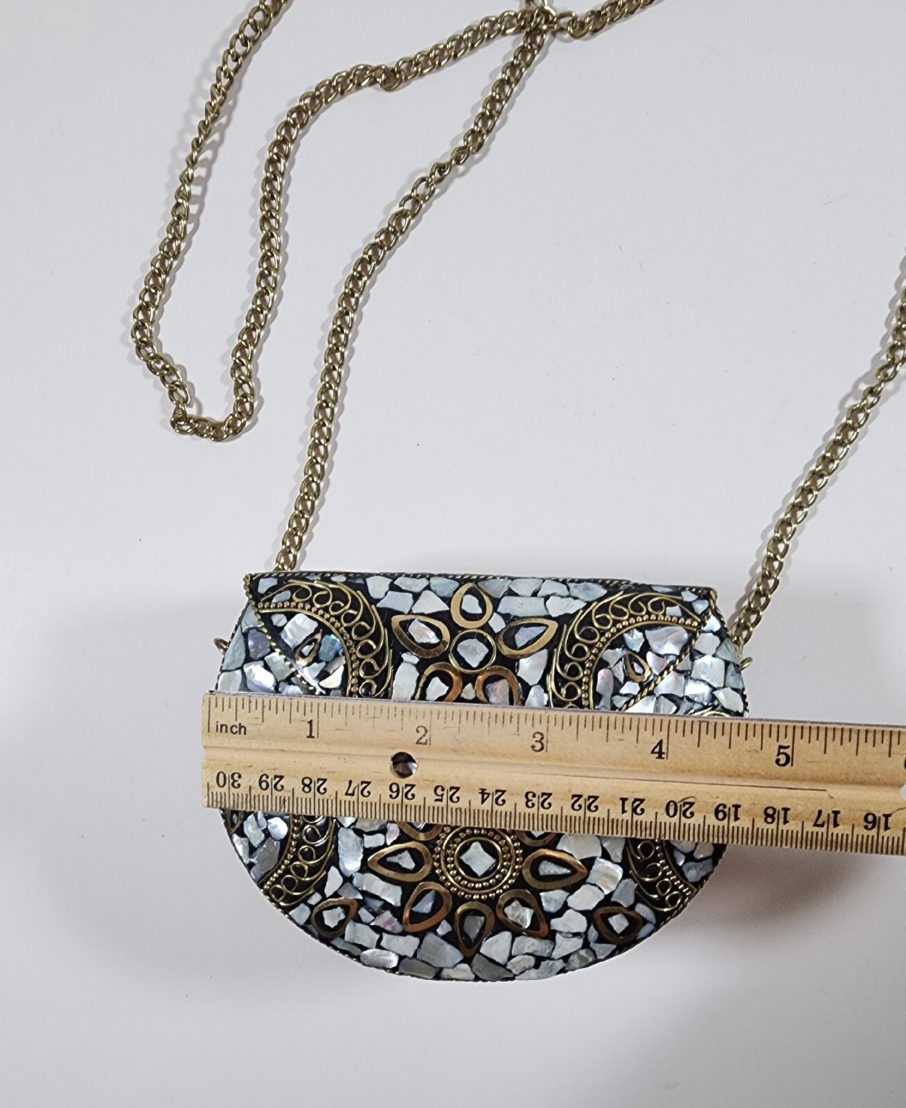 Shell Mosaic Clutch Metal Bag Ethnic Purse Gold Silver