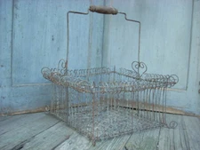 Antique French Heart Wire Basket Twisted Wire Gathering Basket 