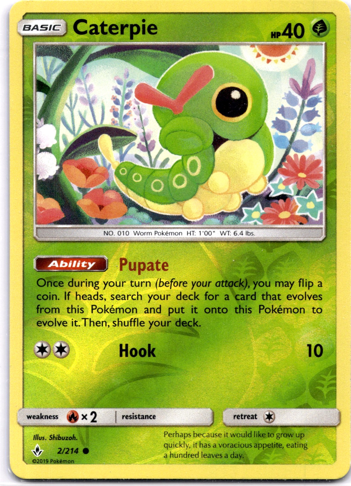 Pokemon TCG Caterpie 2/214 Unbroken Bonds Reverse Holo Rare Near Mint