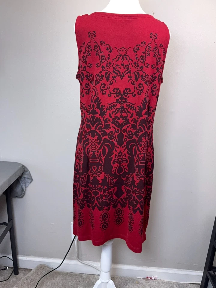 Vestido midi Tom Tailor rojo cereza estampado damasco XL caprichoso vampiro romántico Foto 3 de 4
