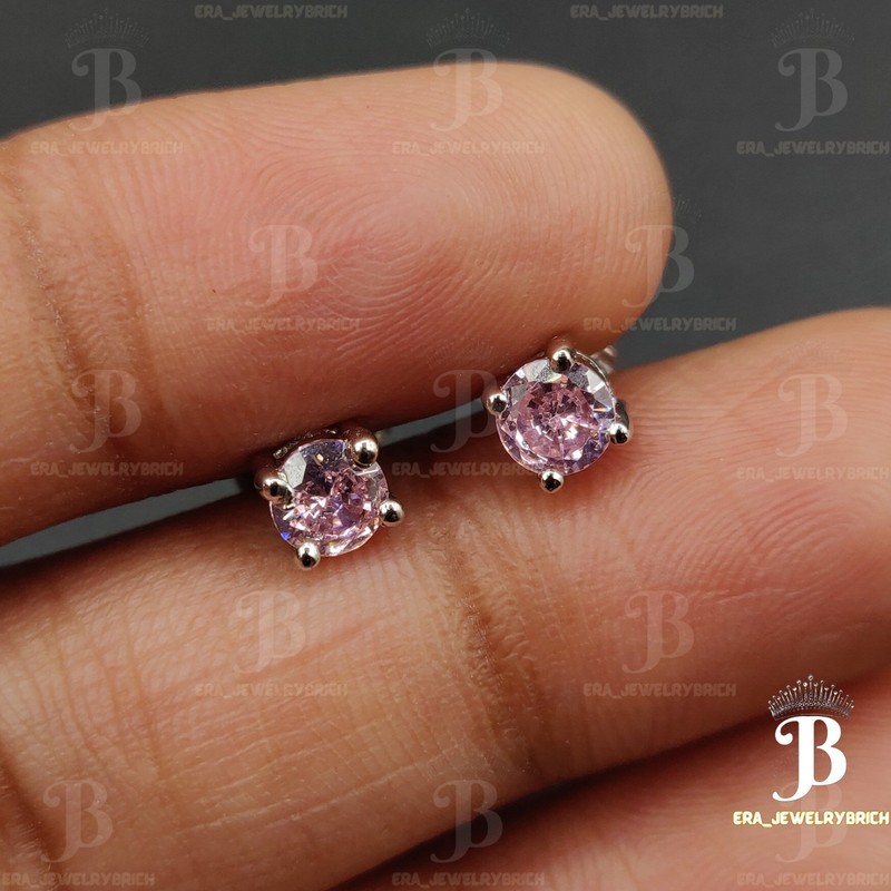 4MM Round Cut Simulated Sapphire Solitaire Stud Earring 14K White Gold Plated 17