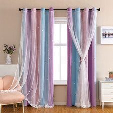 Cortinas Opacas para Cuarto de Nina con Estrellas en Rosa y Morado 52x63