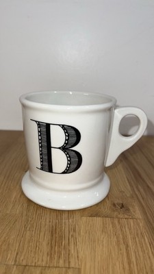 Anthropologie Bistro Tile Stoneware Monogram B E C Footed Shaving Coffee Mug