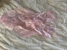 VTG AVON LIGHT PINK SATINY LACE TEDDY One Piece ROMPER Size Small Lace