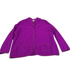 Vintage Talbots Cardigan Jacket Velvet Trim Women Size 3XP Purple Merino Wool